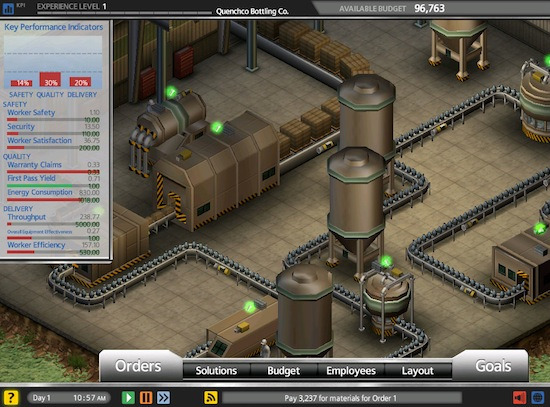 Une capture d'écran de Plantville, la simulation de site de production par Siemens.